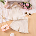 2025 New Girls' Summer Fashion Sets Sleeveless Ruffle Tank Top & Shorts Solid Color Two-Piece Outfit for Toddler Girls