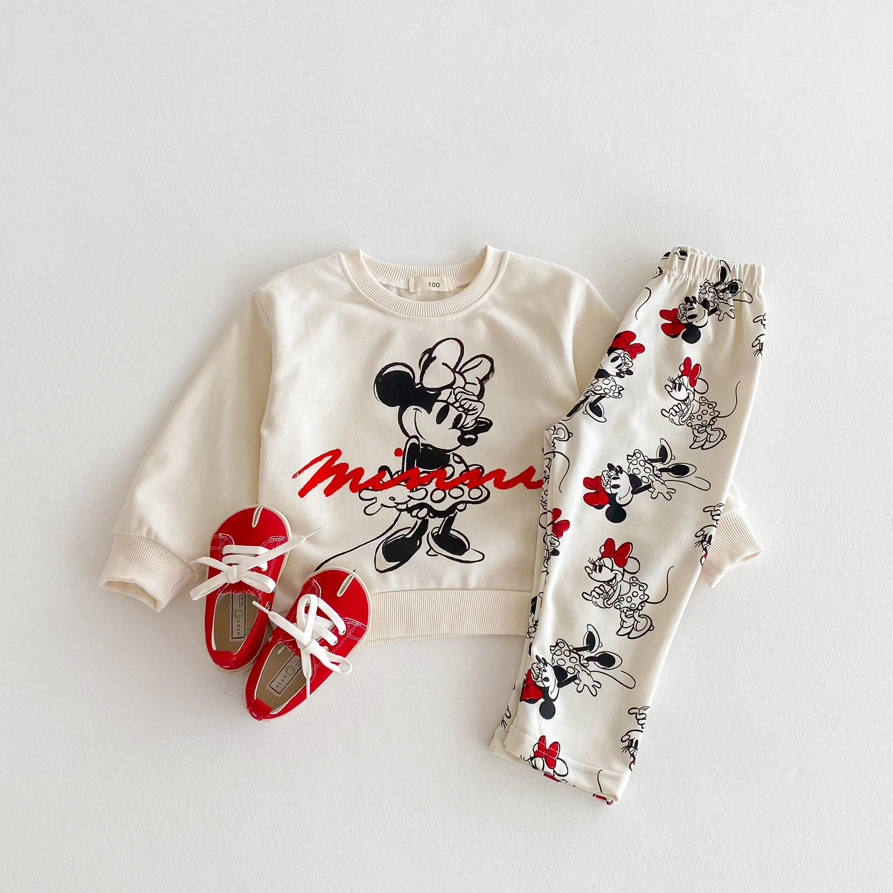 Spring/fall Disney Cartoon Tracksuit Set Print Cartoon Minnie Cute Baby Girl's Long Sleeve Sweatshirt + Pants Kids Two Piece Set