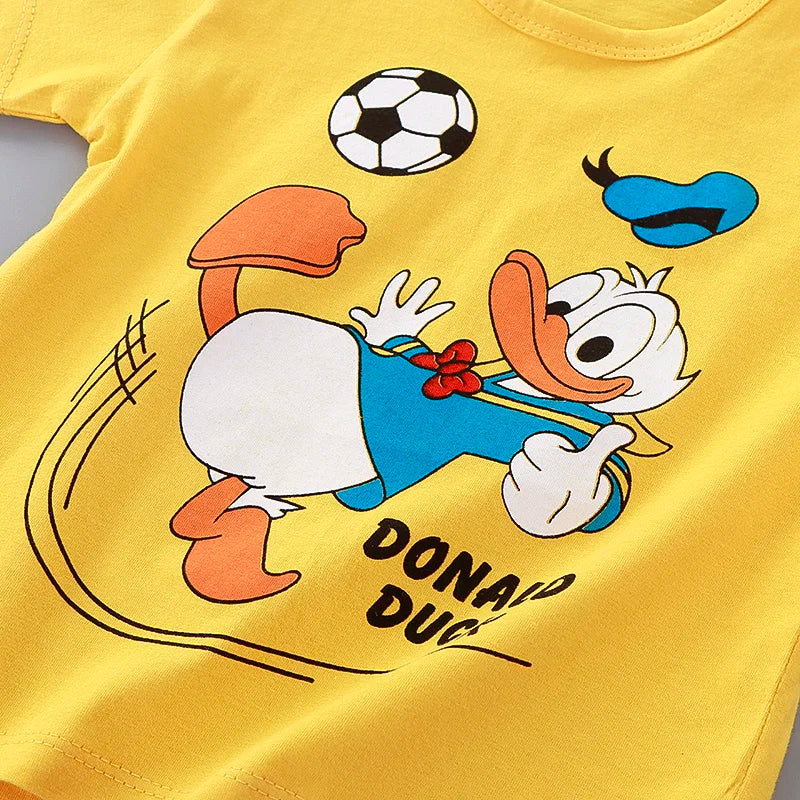 Donald Duck Cartoon 2-Piece Boys Summer Tracksuit Casual Kids Clothing Set with T-shirt And Shorts for Children 1-4 Year Old