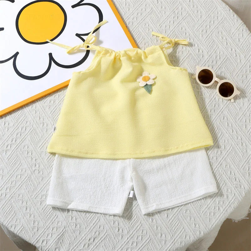 Girl Set Summer New Korean Fashionable Floral Vest+Shorts Daily Wear Two-piece Suits Kids Clothes Kids Outfit Children Clothing