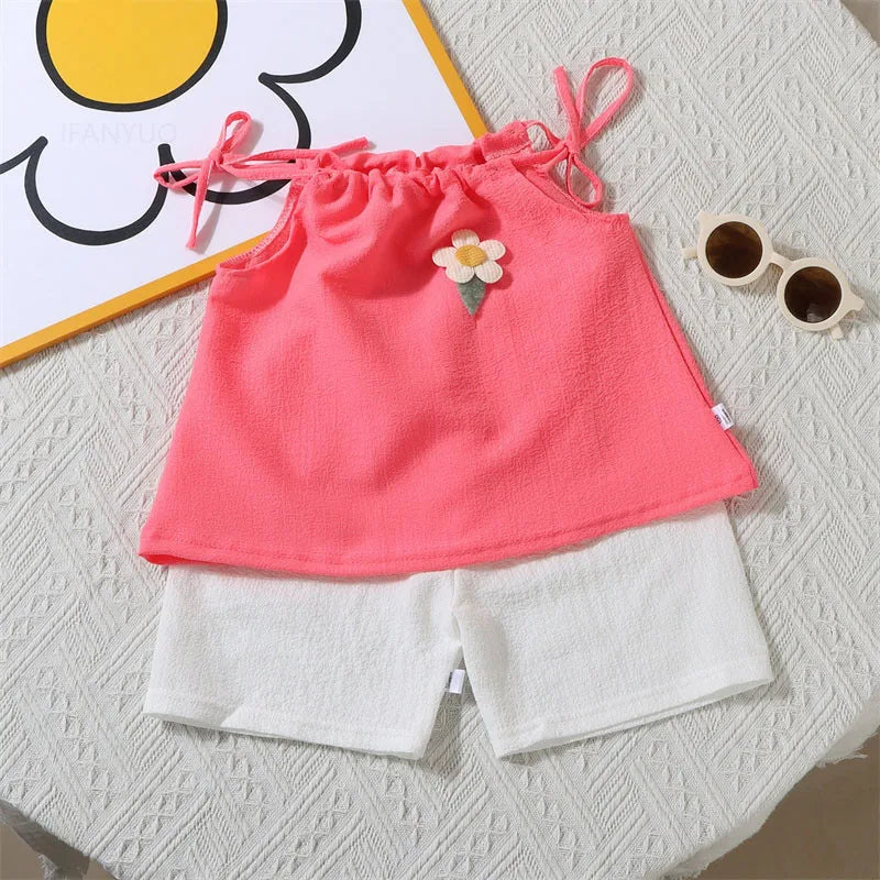 Girl Set Summer New Korean Fashionable Floral Vest+Shorts Daily Wear Two-piece Suits Kids Clothes Kids Outfit Children Clothing