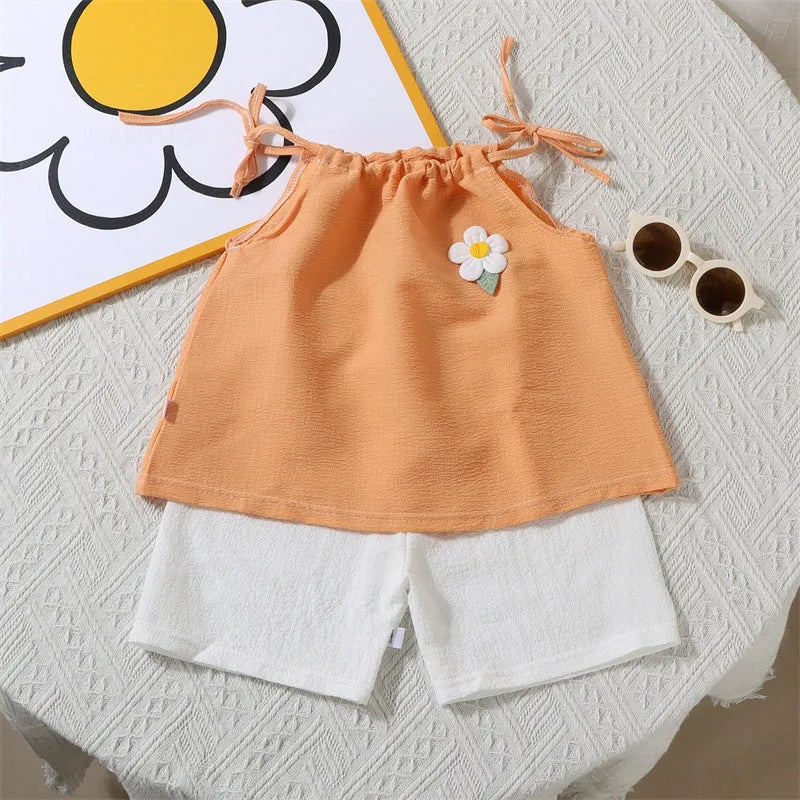 Girl Set Summer New Korean Fashionable Floral Vest+Shorts Daily Wear Two-piece Suits Kids Clothes Kids Outfit Children Clothing