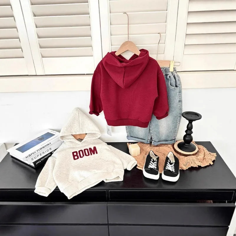 2025 New Style Baby Boys Toddler Kids Hooded Sweatshirt Pullover Loose Fit Casual Top for Spring and Autumn