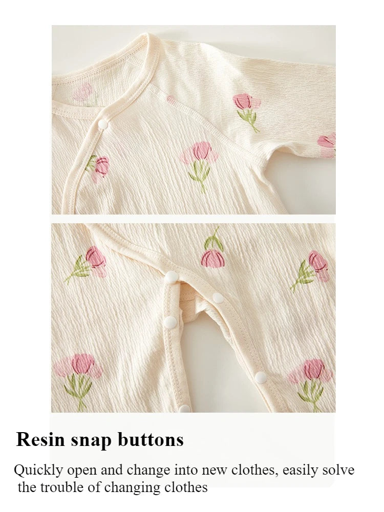 Baby Bodysuit Summer Thin Long Sleeve Cute Printed Bodysuit Boys Girls Comfortable Breathable Bodysuit