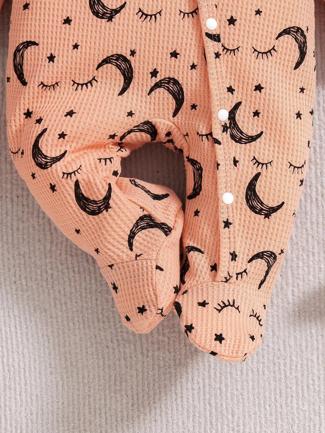 Baby Girl Moon and Star Pattern Long-Sleeved Round Neck Jumpsuit & Hat & Saliva Towel Three-Piece Set