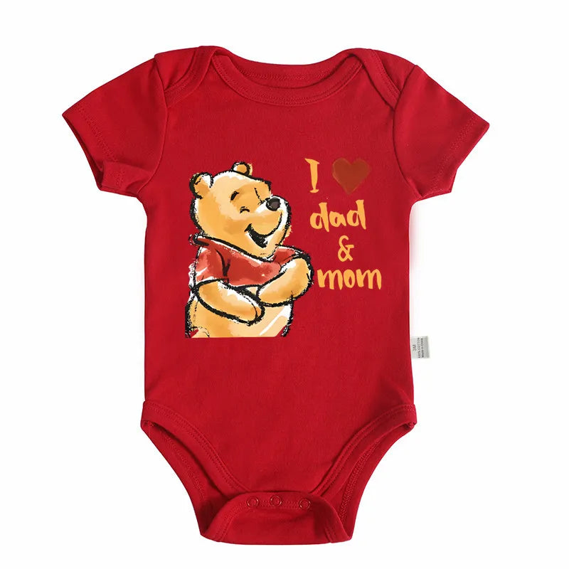 Kawaii I Love Dad Mom Winnie the Pooh Baby Clothing Cotton Bodysuits & One-pieces for Newborn Summer Baby Clothes