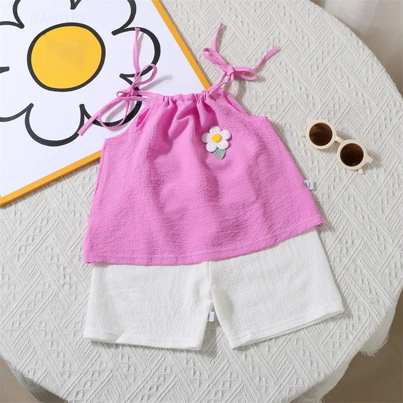 Girl Set Summer New Korean Fashionable Floral Vest+Shorts Daily Wear Two-piece Suits Kids Clothes Kids Outfit Children Clothing