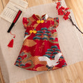Baby Cheongsam Summer Chinese Style Print Fly Sleeve Cotton Red Qipao Toddler Girl Dress 0-2 Years