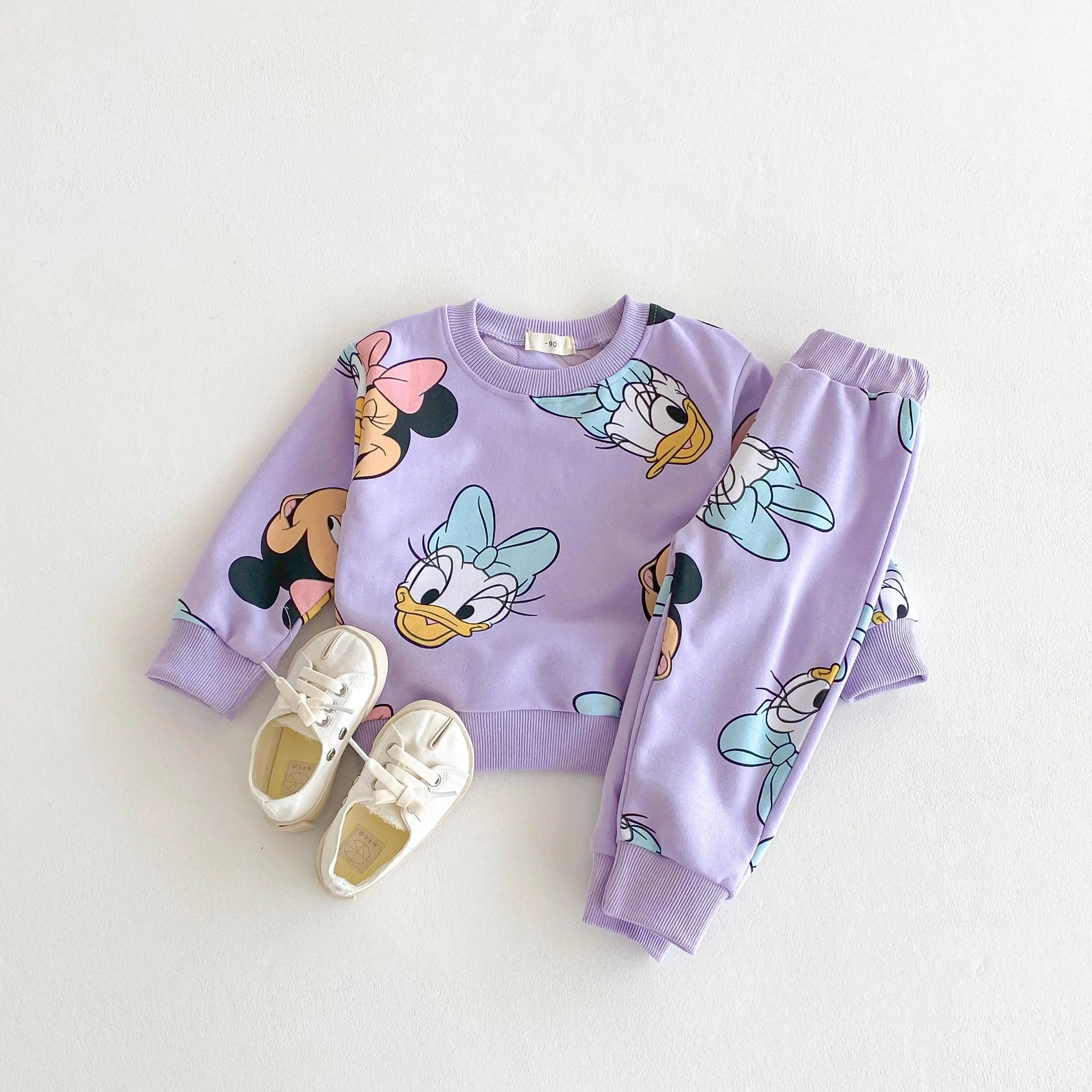 Spring/fall Disney Cartoon Tracksuit Set Print Cartoon Minnie Cute Baby Girl's Long Sleeve Sweatshirt + Pants Kids Two Piece Set