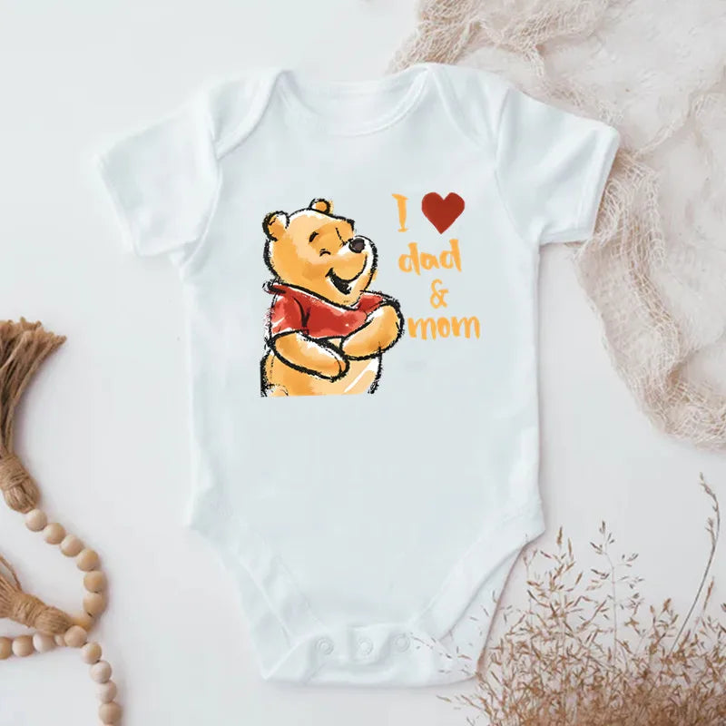 Kawaii I Love Dad Mom Winnie the Pooh Baby Clothing Cotton Bodysuits & One-pieces for Newborn Summer Baby Clothes