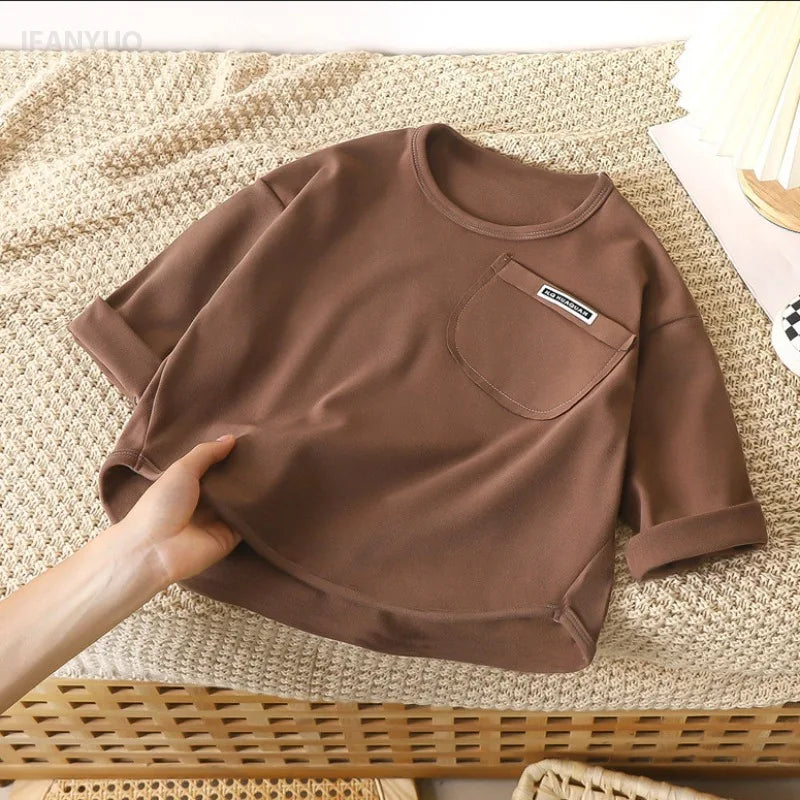 1-10Y Children's T-shirt Korean Kids Simple Long Sleeved Base Shirt Baby Boys and Girls 2025 Autumn Winter New Baby Loose Tops