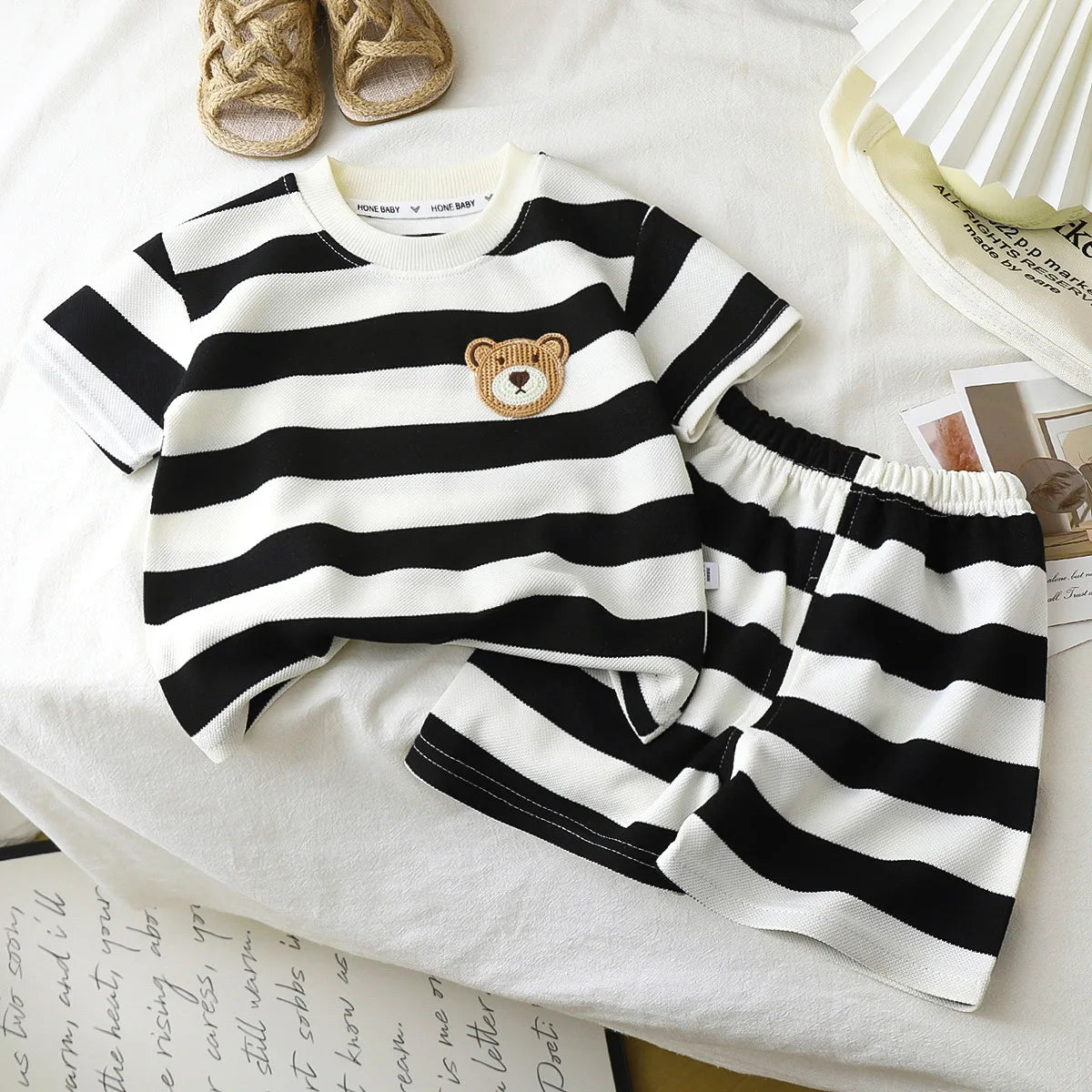 Children's Suit 2PCS Set New Summer Short Sleeve +Shorts Striped Boy Girl Child T-shirt Baby Clothes Children's Clothing