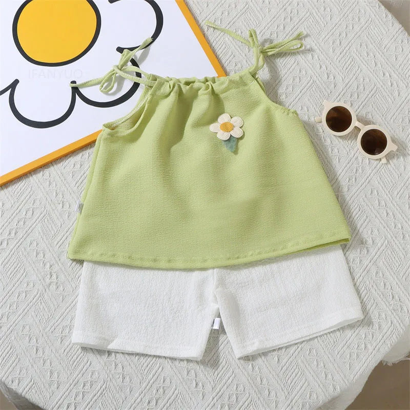 Girl Set Summer New Korean Fashionable Floral Vest+Shorts Daily Wear Two-piece Suits Kids Clothes Kids Outfit Children Clothing