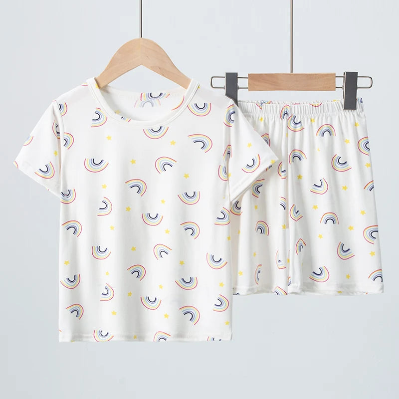 Summer CHILDREN'S Clothing Short Sleeve Shorts 2-piece Suit for Boys and Girls Comfortable Wild Blue Elephant Suit.