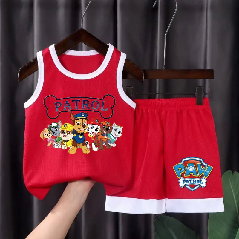 PAW Patrol Cartoon Printed Boys Basketball Vest and Shorts 2pcs Sets Kids Casual Outfits Summer Child Outdoor Sport Clothes Suit