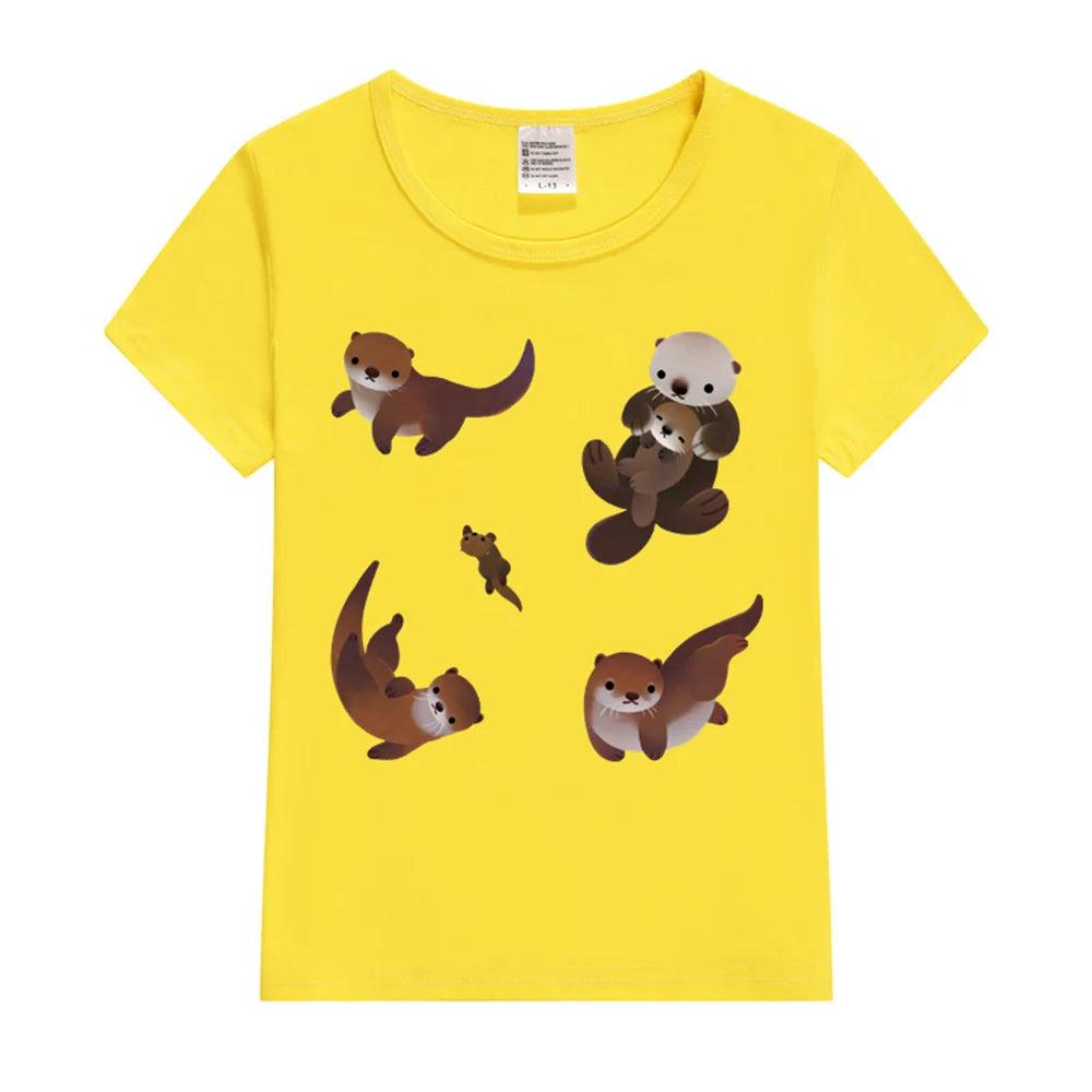 Otter Kids T-Shirt Summer Funny Kids Woman Tees T-shirt Boys Girls Short Sleeve Korean Kpop Clothes Casual Comfortable Tops