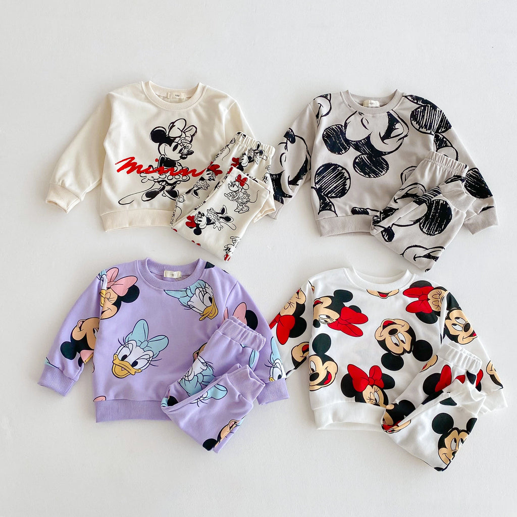 Spring/fall Disney Cartoon Tracksuit Set Print Cartoon Minnie Cute Baby Girl's Long Sleeve Sweatshirt + Pants Kids Two Piece Set