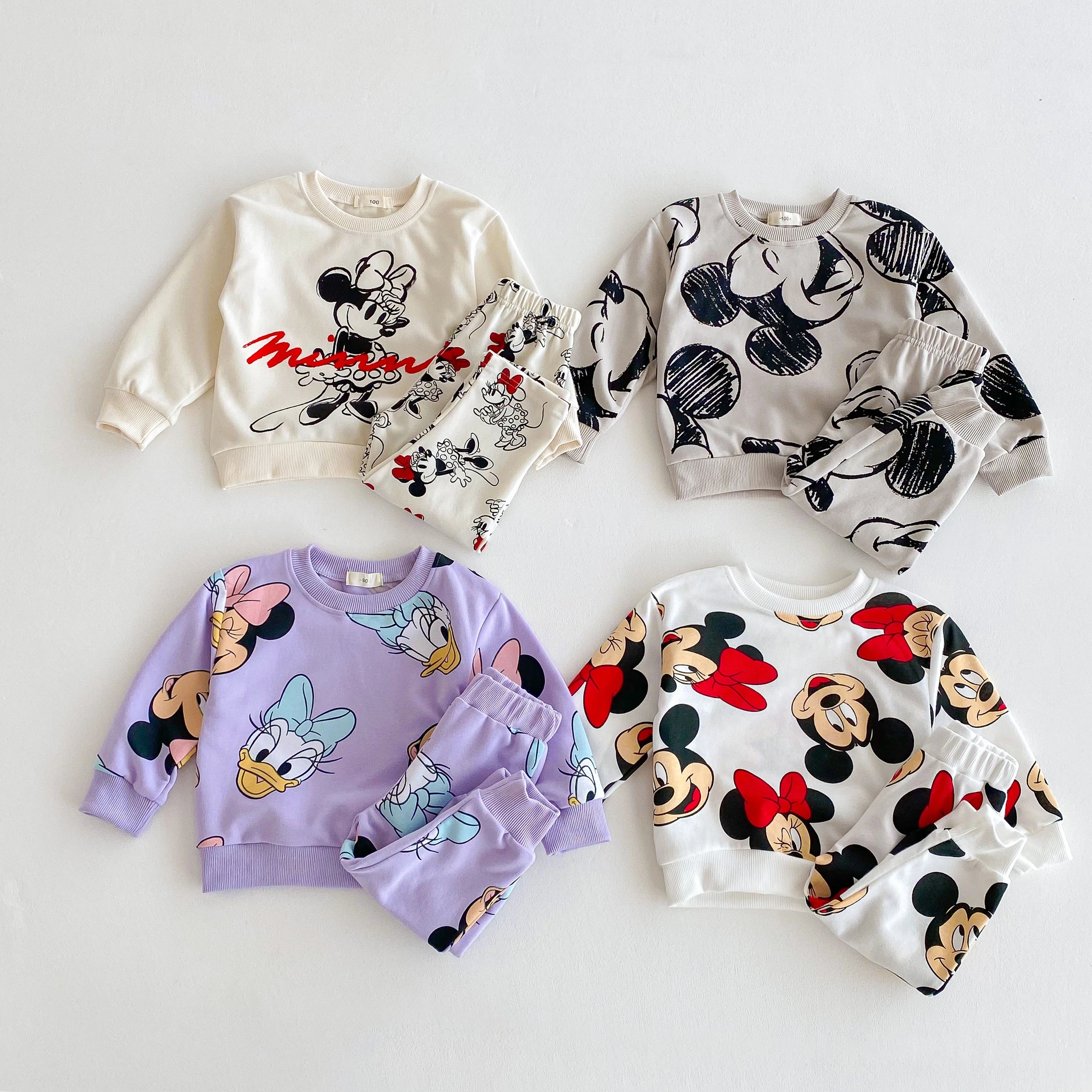 Spring/fall Disney Cartoon Tracksuit Set Print Cartoon Minnie Cute Baby Girl's Long Sleeve Sweatshirt + Pants Kids Two Piece Set