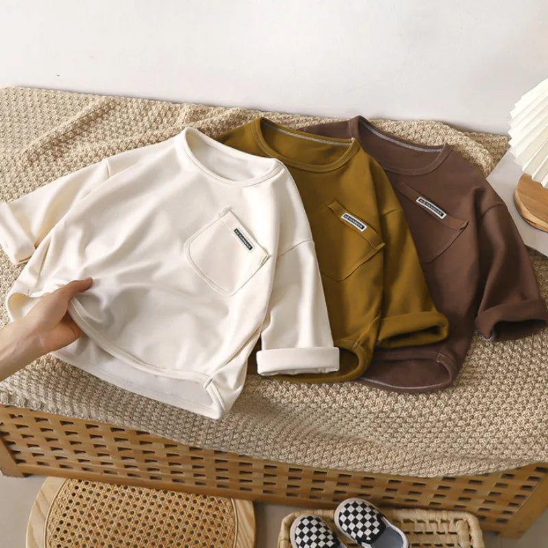 1-10Y Children's T-shirt Korean Kids Simple Long Sleeved Base Shirt Baby Boys and Girls 2025 Autumn Winter New Baby Loose Tops