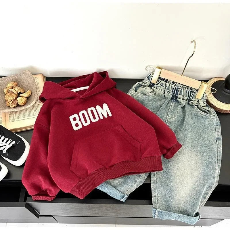 2025 New Style Baby Boys Toddler Kids Hooded Sweatshirt Pullover Loose Fit Casual Top for Spring and Autumn
