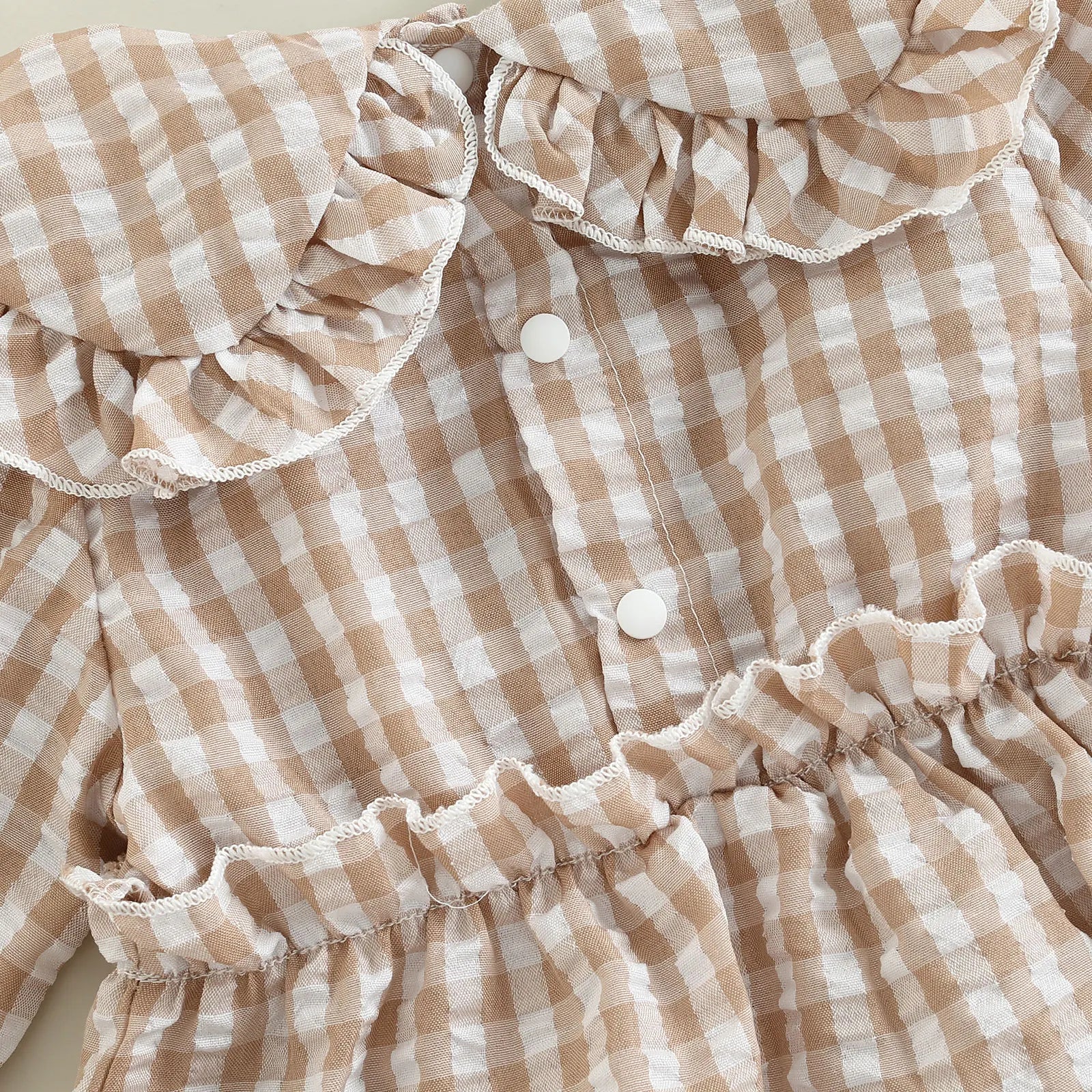2Pcs Infant Baby Girl Spring Autumn Outfit, Plaid Doll Collar Long Sleeve Ruffle Romper + Hairband Set for Infants, 0-18 Months