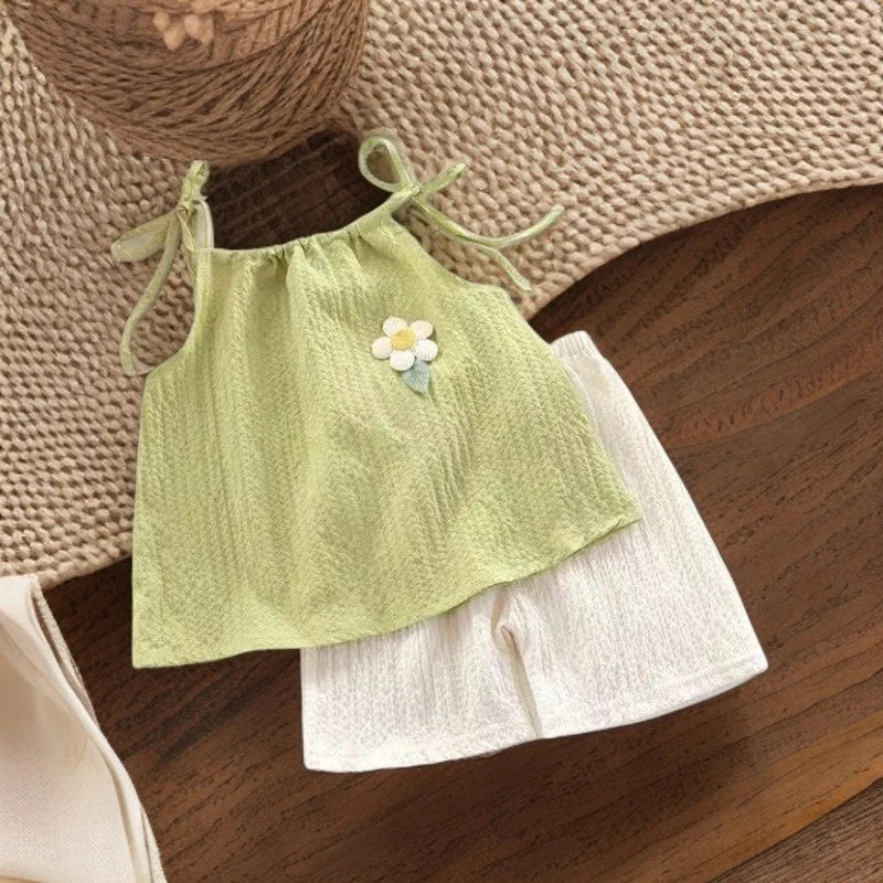 Girl Set Summer New Korean Fashionable Floral Vest+Shorts Daily Wear Two-piece Suits Kids Clothes Kids Outfit Children Clothing