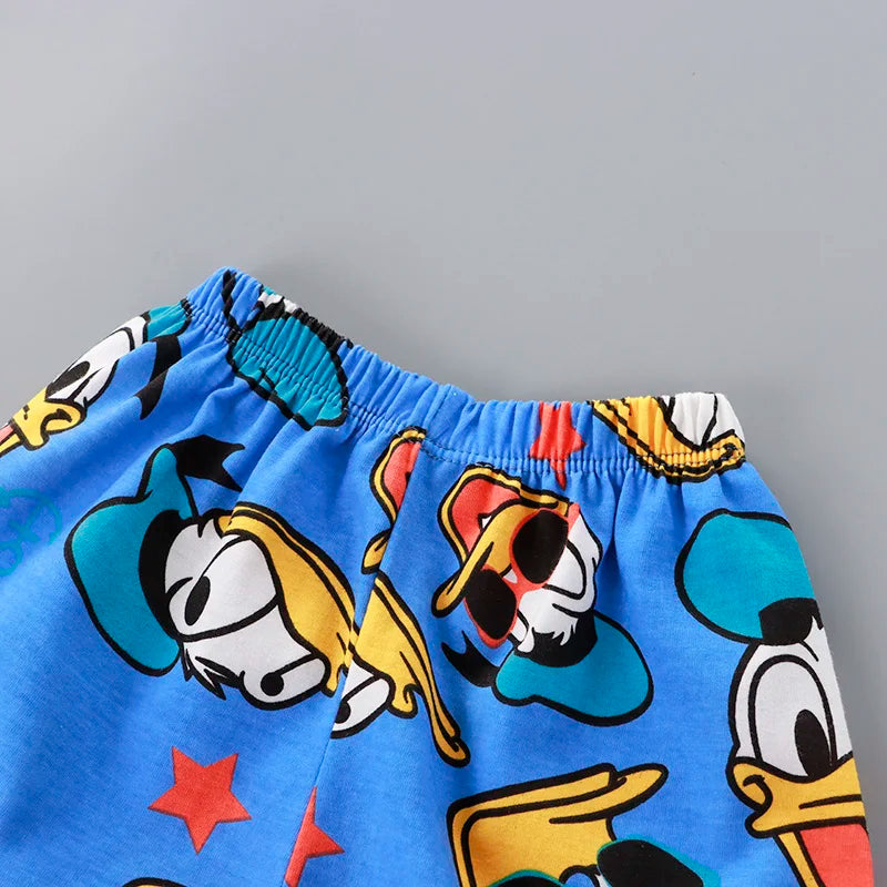 Donald Duck Cartoon 2-Piece Boys Summer Tracksuit Casual Kids Clothing Set with T-shirt And Shorts for Children 1-4 Year Old