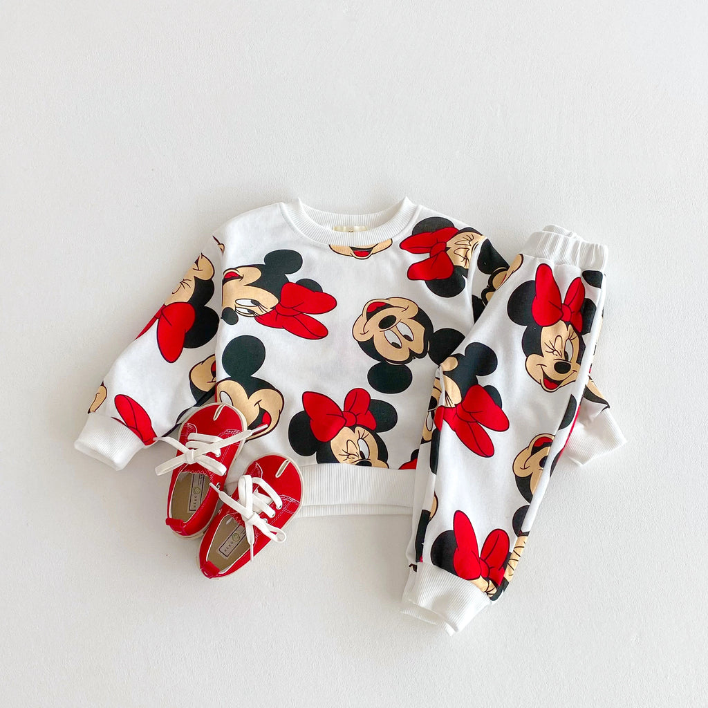 Spring/fall Disney Cartoon Tracksuit Set Print Cartoon Minnie Cute Baby Girl's Long Sleeve Sweatshirt + Pants Kids Two Piece Set