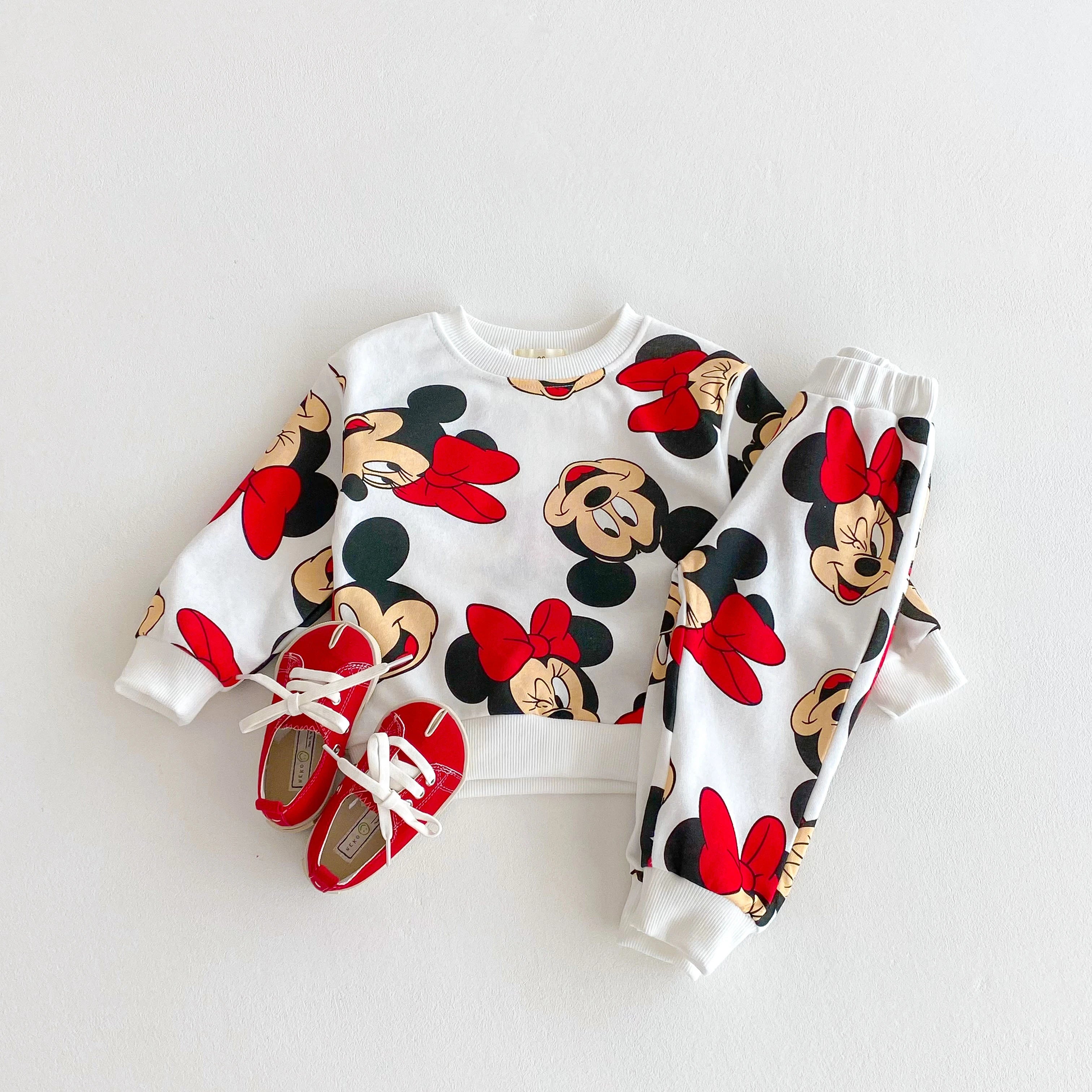Spring/fall Disney Cartoon Tracksuit Set Print Cartoon Minnie Cute Baby Girl's Long Sleeve Sweatshirt + Pants Kids Two Piece Set