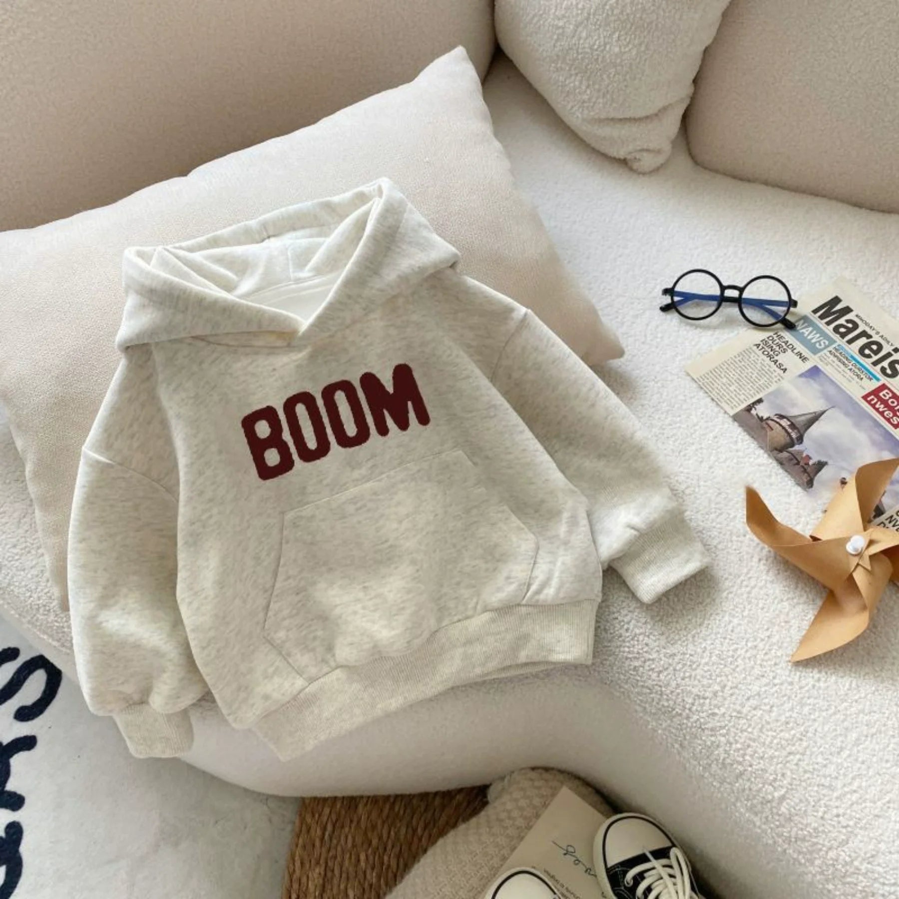 2025 New Style Baby Boys Toddler Kids Hooded Sweatshirt Pullover Loose Fit Casual Top for Spring and Autumn