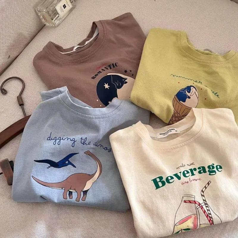 Children's Cotton Short Sleeve Top Cartoon Printed Half Sleeve Summer New Style For Middle Small Kids Kidswear T-shirt