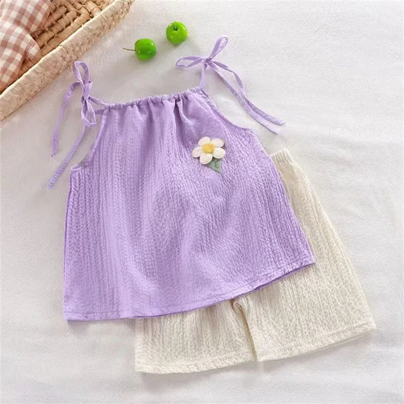Girl Set Summer New Korean Fashionable Floral Vest+Shorts Daily Wear Two-piece Suits Kids Clothes Kids Outfit Children Clothing