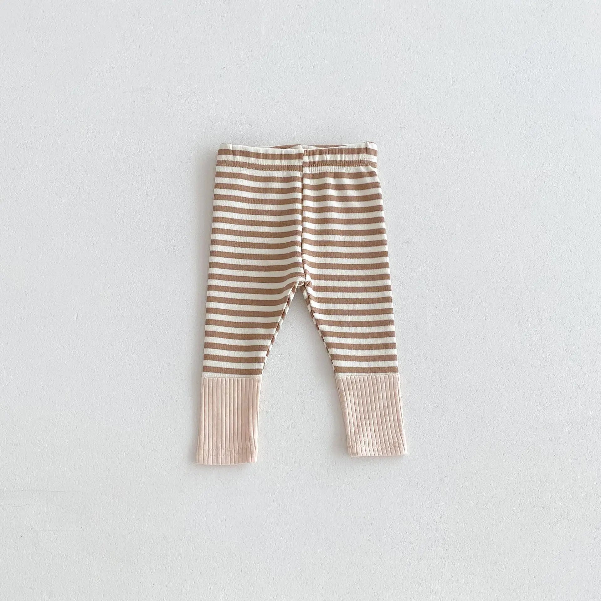 Autumn Newborn Infant Baby Boy Girls Candy Color Leggings Splice Striped Pants Fashion Baby Clothing