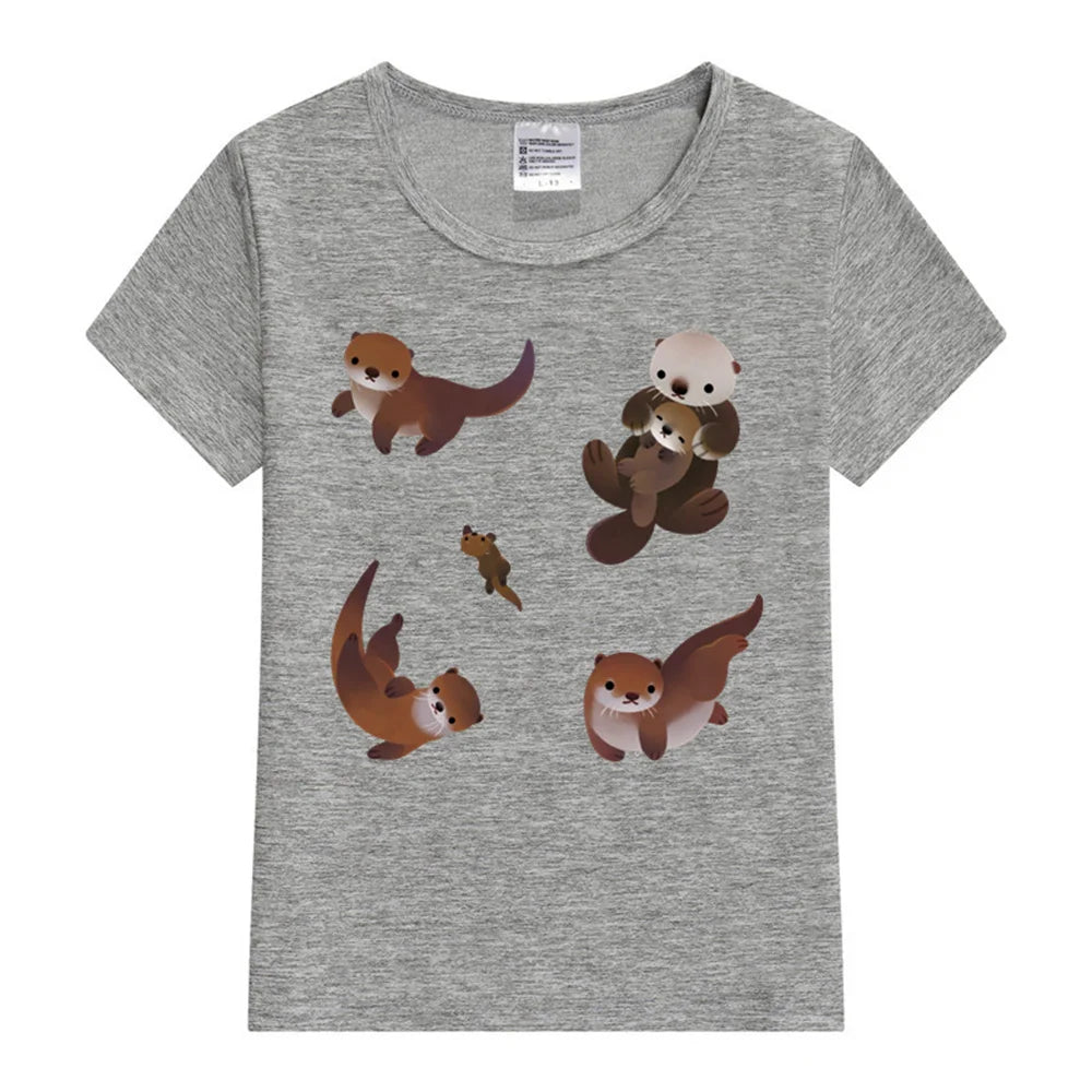 Otter Kids T-Shirt Summer Funny Kids Woman Tees T-shirt Boys Girls Short Sleeve Korean Kpop Clothes Casual Comfortable Tops