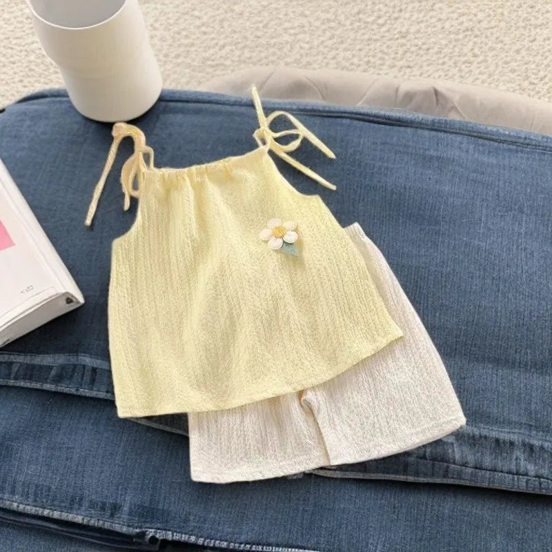 Girl Set Summer New Korean Fashionable Floral Vest+Shorts Daily Wear Two-piece Suits Kids Clothes Kids Outfit Children Clothing
