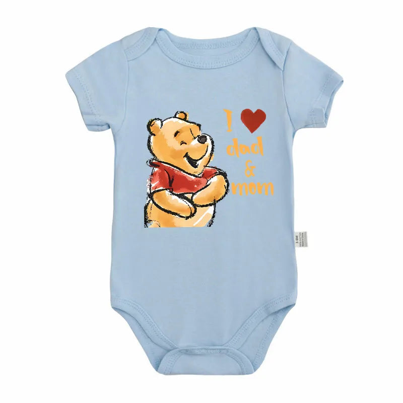 Kawaii I Love Dad Mom Winnie the Pooh Baby Clothing Cotton Bodysuits & One-pieces for Newborn Summer Baby Clothes