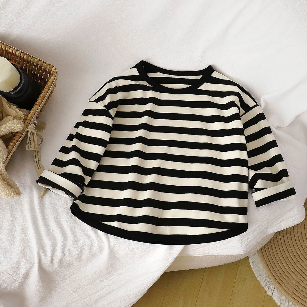 Spring Autumn New Children Casual T Shirt Loose Kids Striped T Shirts Soft Warm Tee Boys Girls Long Sleeve Tops Baby Clothes