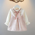 Girls Long Sleeve Skirt Cute Loose Dress Outer Wear Spring New Korean Style Clothing Kids Casual Fashion Round Neck Bow Skirt