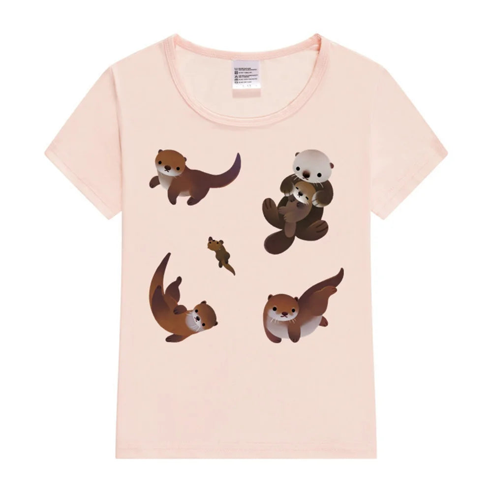 Otter Kids T-Shirt Summer Funny Kids Woman Tees T-shirt Boys Girls Short Sleeve Korean Kpop Clothes Casual Comfortable Tops
