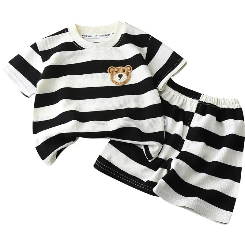 Children's Suit 2PCS Set New Summer Short Sleeve +Shorts Striped Boy Girl Child T-shirt Baby Clothes Children's Clothing