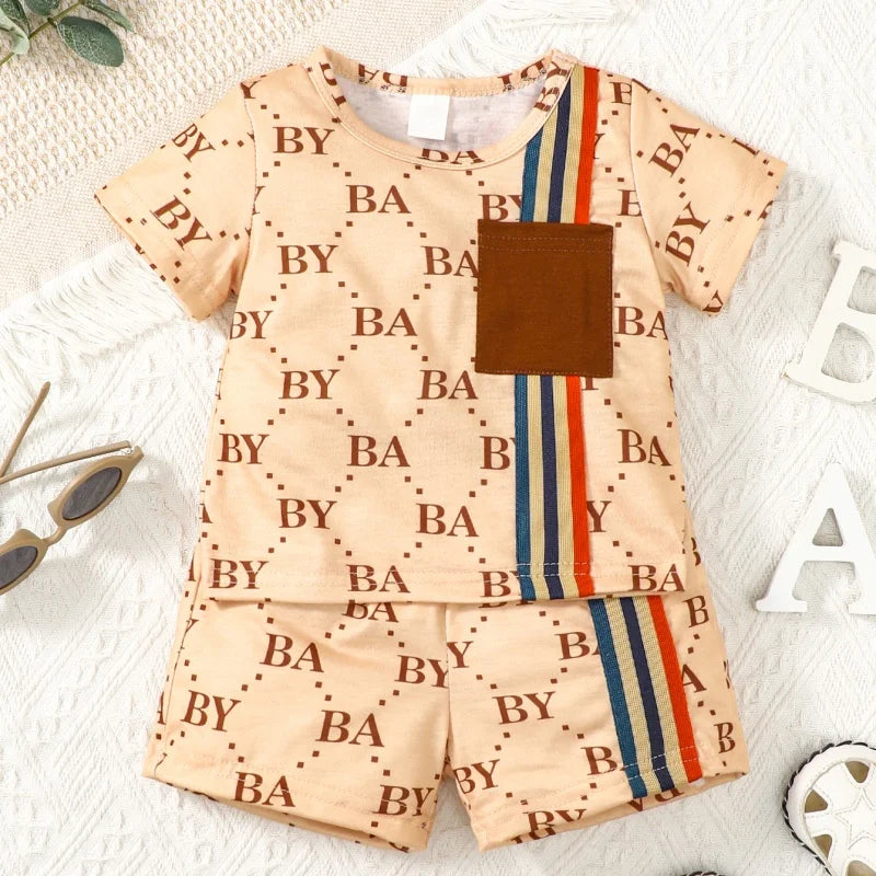 0-3 Years Toddler Baby Boy 2pcs Clothing Set T-shirt Letter Short Sleeve Top with Shorts Light Luxury Style Photograph Outfit