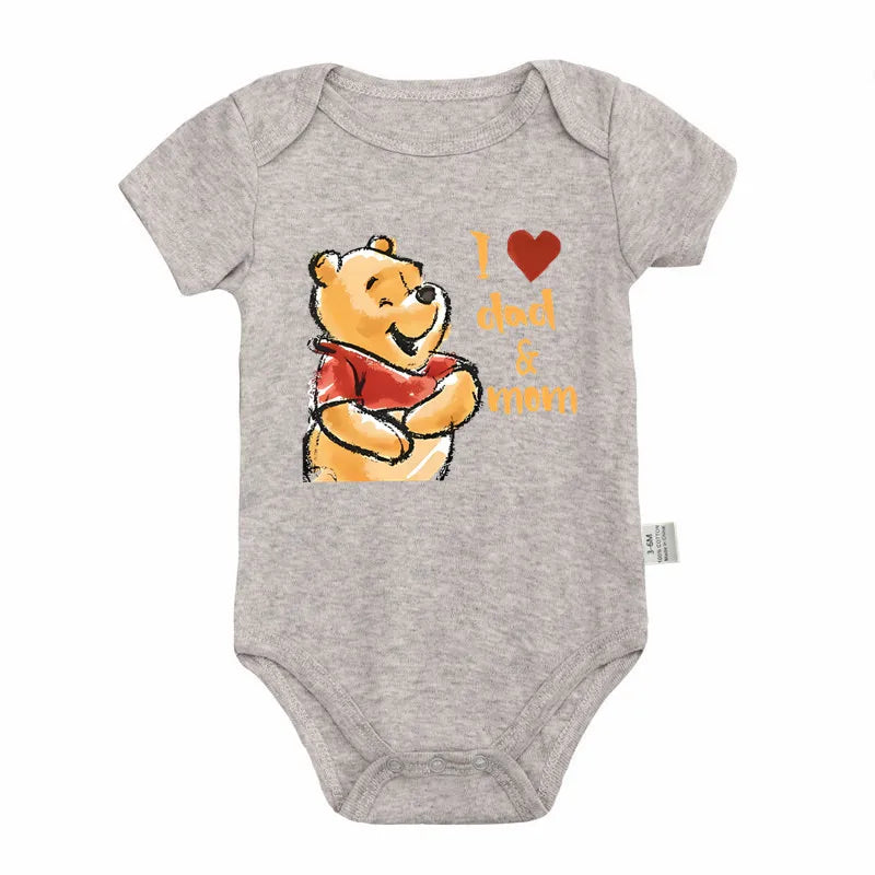 Kawaii I Love Dad Mom Winnie the Pooh Baby Clothing Cotton Bodysuits & One-pieces for Newborn Summer Baby Clothes