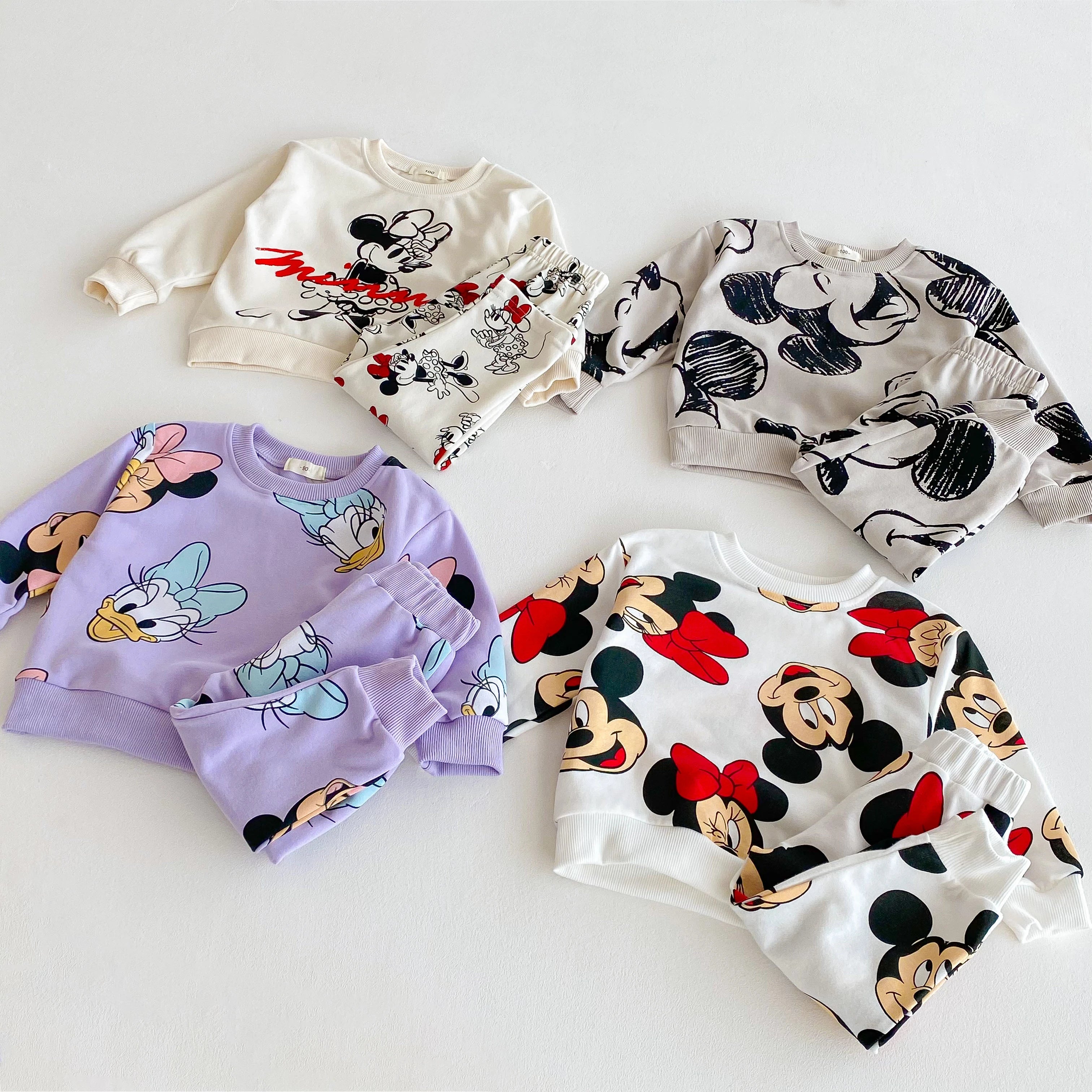 Spring/fall Disney Cartoon Tracksuit Set Print Cartoon Minnie Cute Baby Girl's Long Sleeve Sweatshirt + Pants Kids Two Piece Set