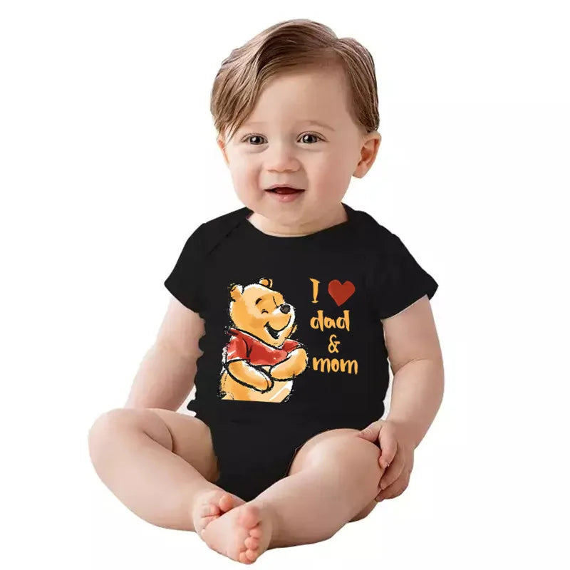 Kawaii I Love Dad Mom Winnie the Pooh Baby Clothing Cotton Bodysuits & One-pieces for Newborn Summer Baby Clothes
