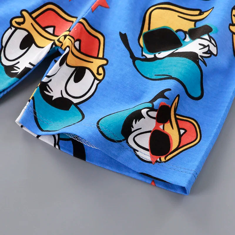 Donald Duck Cartoon 2-Piece Boys Summer Tracksuit Casual Kids Clothing Set with T-shirt And Shorts for Children 1-4 Year Old