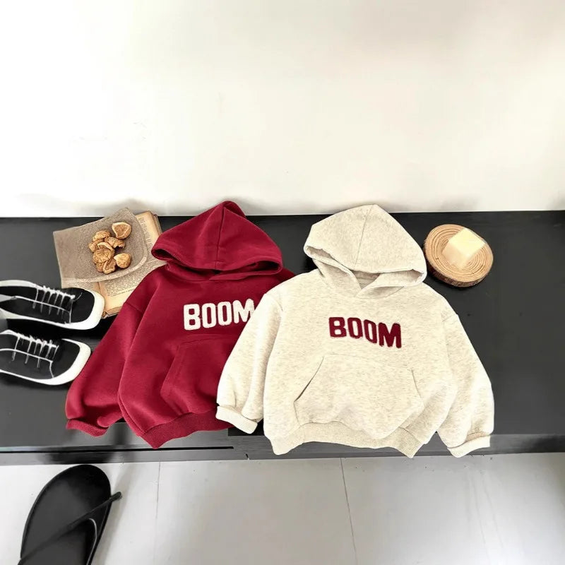 2025 New Style Baby Boys Toddler Kids Hooded Sweatshirt Pullover Loose Fit Casual Top for Spring and Autumn