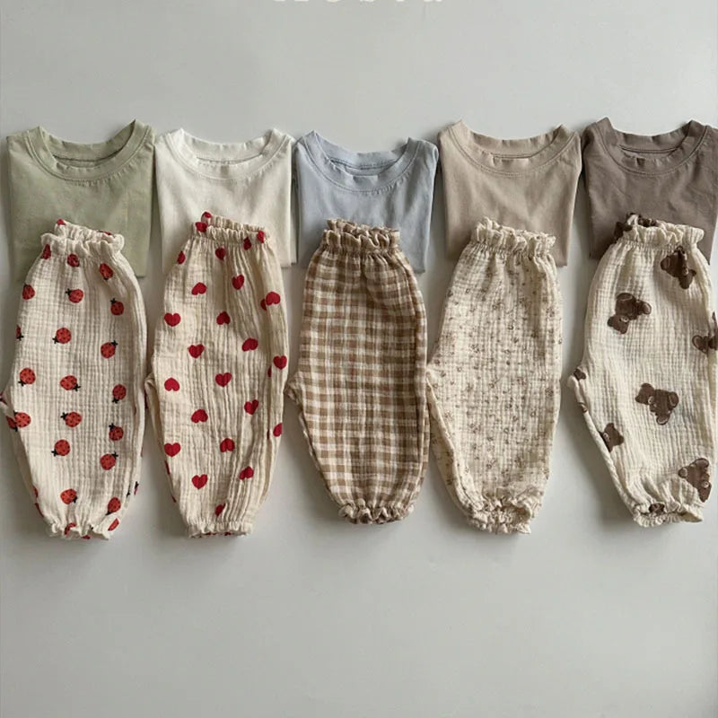 Summer New Baby Pants Korean Kids Spring Organic Cotton Loose Tiger Bear Floral Print Pants Boys And Girls Lantern Trousers