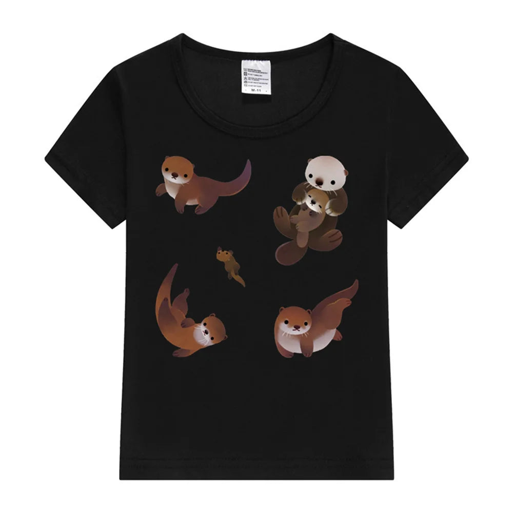 Otter Kids T-Shirt Summer Funny Kids Woman Tees T-shirt Boys Girls Short Sleeve Korean Kpop Clothes Casual Comfortable Tops