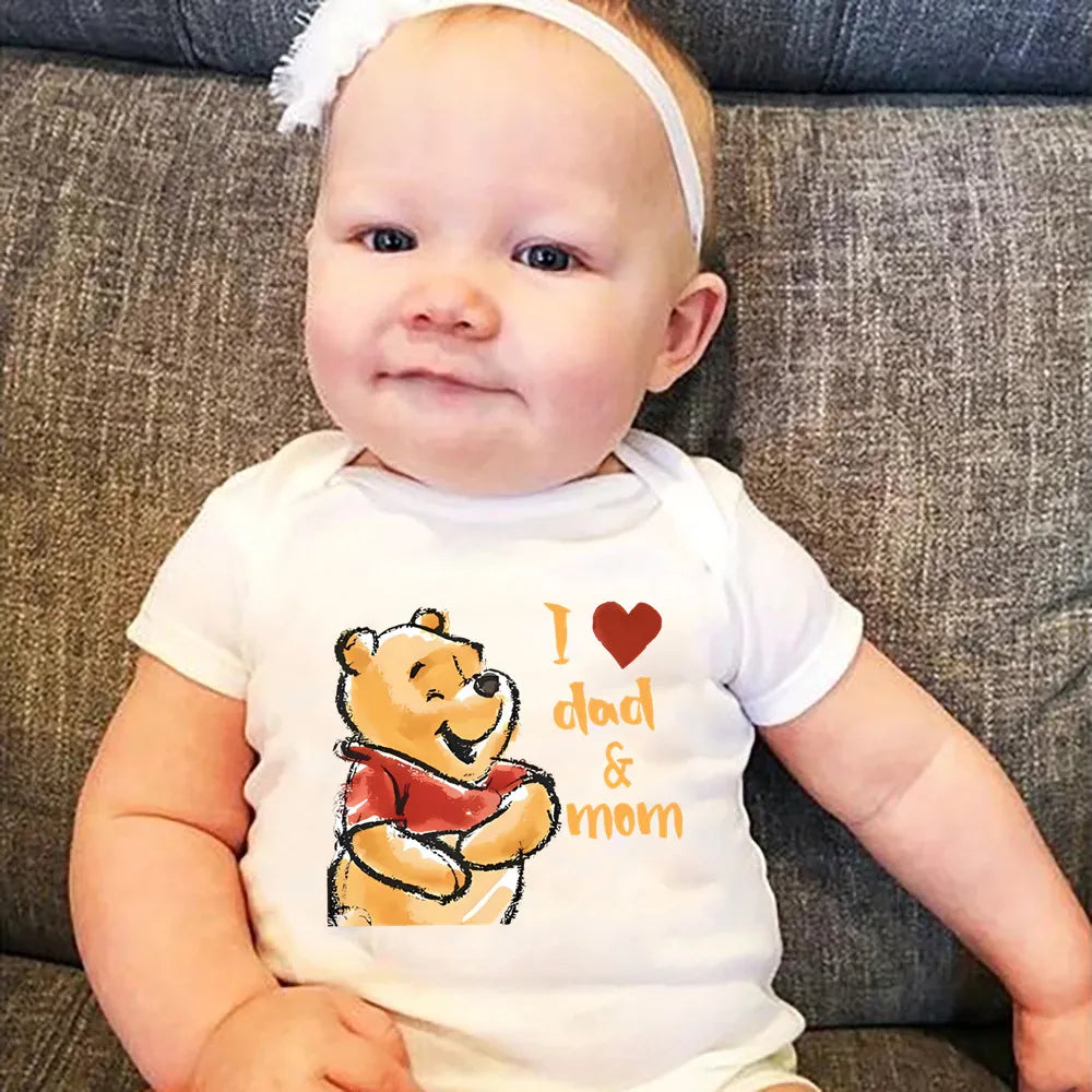 Kawaii I Love Dad Mom Winnie the Pooh Baby Clothing Cotton Bodysuits & One-pieces for Newborn Summer Baby Clothes