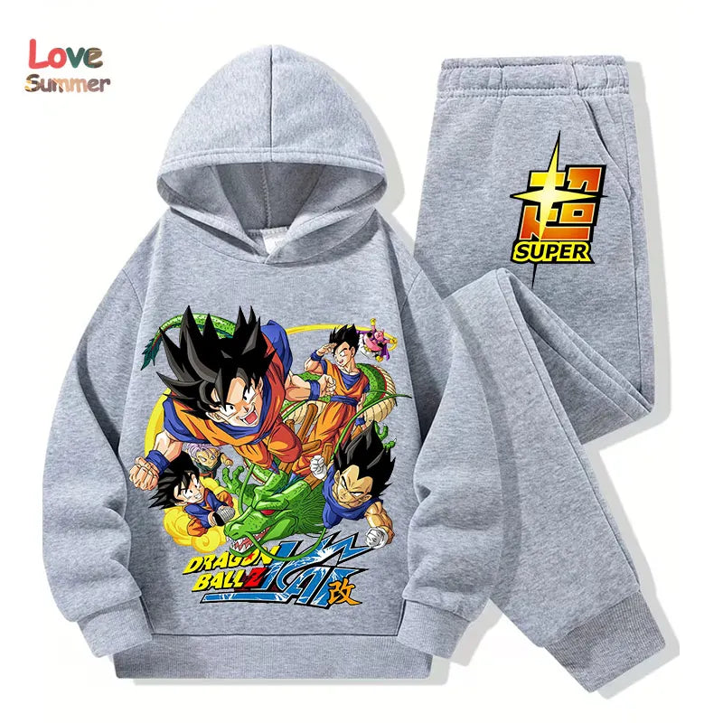 Anime hoodie pant 2pcs3-14 Years Kids Tracksuit DragonBall Clothes Goku Hoodie Boys Girls Sporty suit Ideal Daily Outdoor Wear